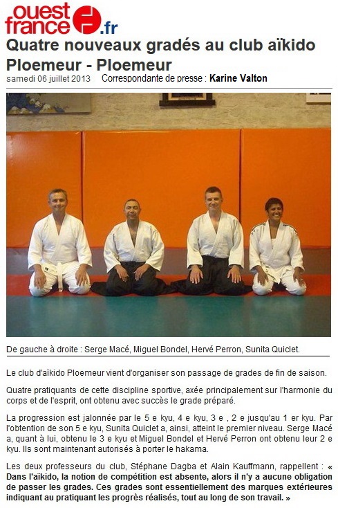 Article Ouest France samedi 5 juillet 2013