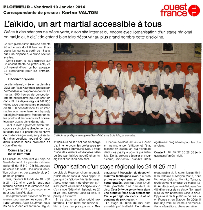 article ouest france 10-01-2014