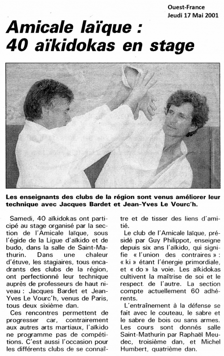 Ouest France Mercredi 17 mai 2001 J.Y Le Vour ch  J Bardet